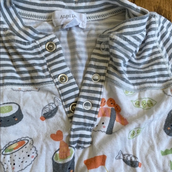 Grey/white stripe, sushi print Angel Dear bamboo once piece pj with snaps, 3-6M - Picture 15 of 15